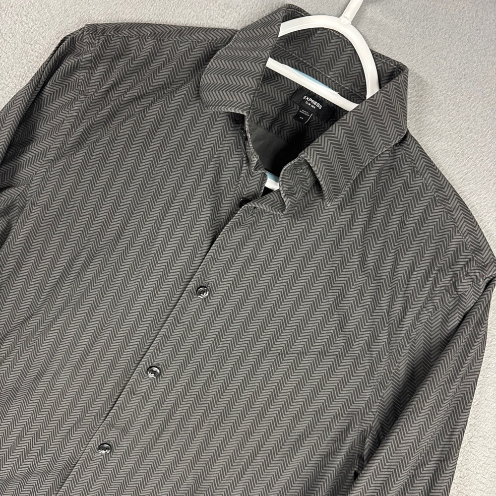 Express Button Up Shirt Mens XS Grey Slim 1MX Chevron Herringbone Long Sleeve